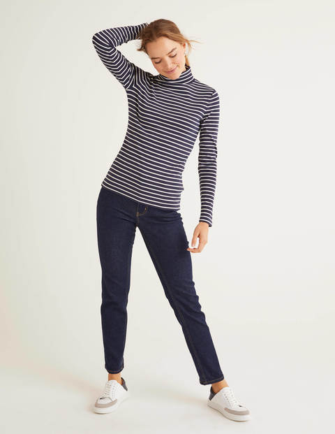 Essential Roll Neck Tee - Navy/Ivory Essential Roll Neck Tee - Navy/Ivory