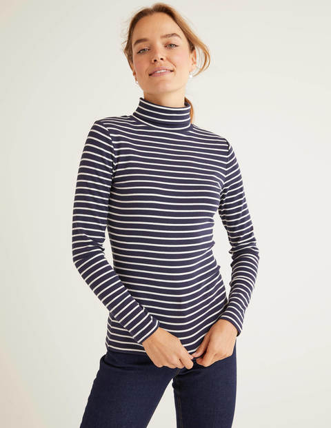 Essential Roll Neck Tee - Navy/Ivory Essential Roll Neck Tee - Navy/Ivory