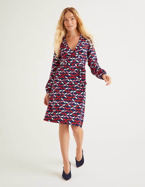 Elodie Jersey Wrap Dress - Navy, Ribbons Multi Elodie Jersey Wrap Dress - Navy, Ribbons Multi
