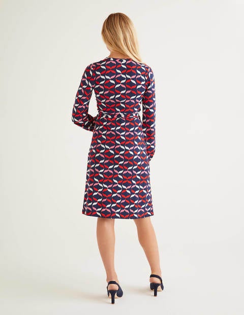 Elodie Jersey Wrap Dress - Navy, Ribbons Multi Elodie Jersey Wrap Dress - Navy, Ribbons Multi