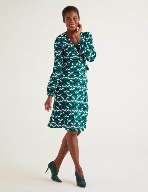 Elodie Jersey Wrap Dress - Forest, Ribbons Multi Elodie Jersey Wrap Dress - Forest, Ribbons Multi