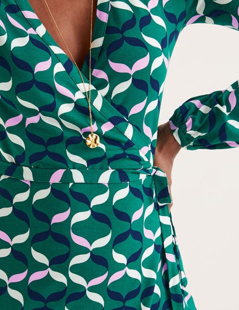 Elodie Jersey Wrap Dress - Forest, Ribbons Multi Elodie Jersey Wrap Dress - Forest, Ribbons Multi