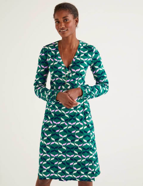 Elodie Jersey Wrap Dress - Forest, Ribbons Multi Elodie Jersey Wrap Dress - Forest, Ribbons Multi