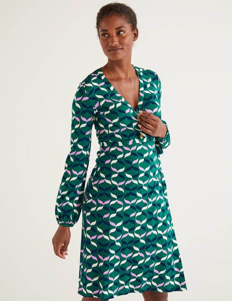 Elodie Jersey Wrap Dress - Forest, Ribbons Multi Elodie Jersey Wrap Dress - Forest, Ribbons Multi
