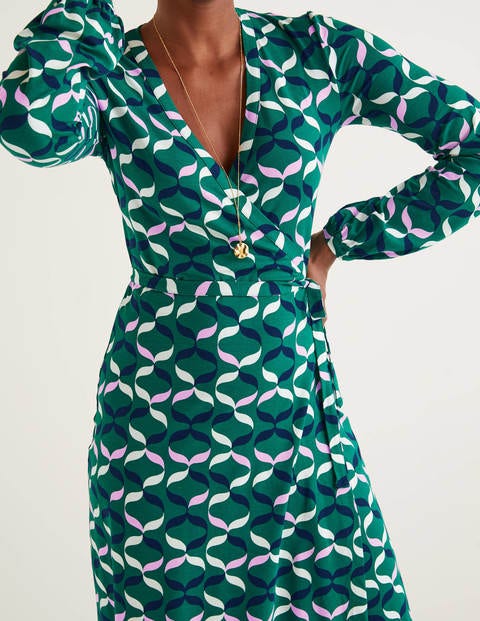 Elodie Jersey Wrap Dress - Forest, Ribbons Multi Elodie Jersey Wrap Dress - Forest, Ribbons Multi