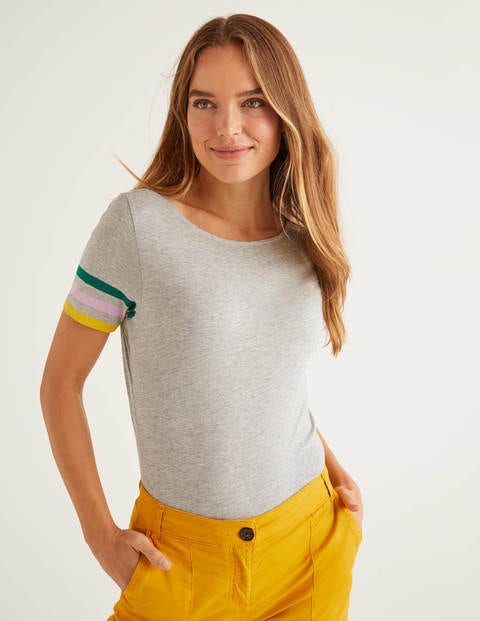Short Sleeve Striped Cuff Tee - Grey Marl Multi Cuff Short Sleeve Striped Cuff Tee - Grey Marl Multi Cuff