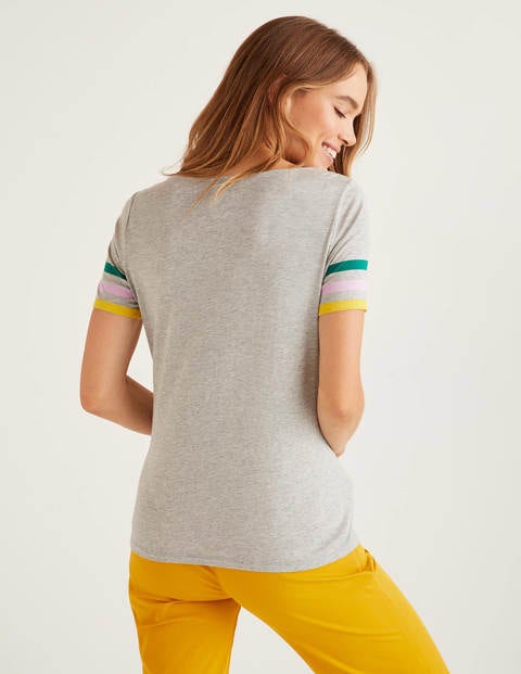 Short Sleeve Striped Cuff Tee - Grey Marl Multi Cuff Short Sleeve Striped Cuff Tee - Grey Marl Multi Cuff