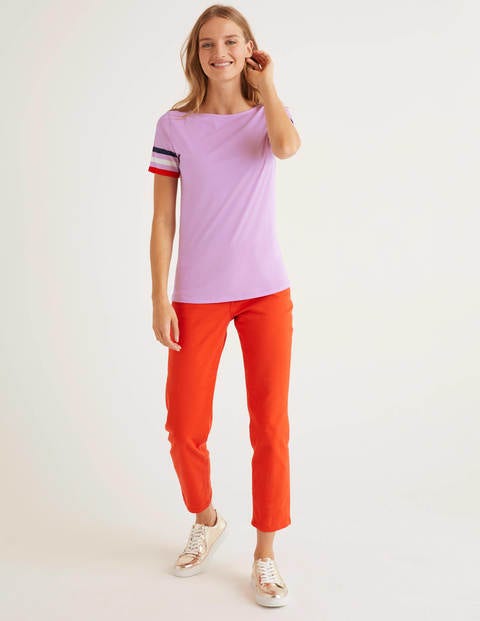 T-shirt manches courtes bordées de rayures - Poignets multi osier fleuri T-shirt manches courtes bordées de rayures - Poignets multi osier fleuri