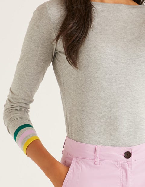 Striped Cuff Tee - Grey Marl Multi Cuff Striped Cuff Tee - Grey Marl Multi Cuff