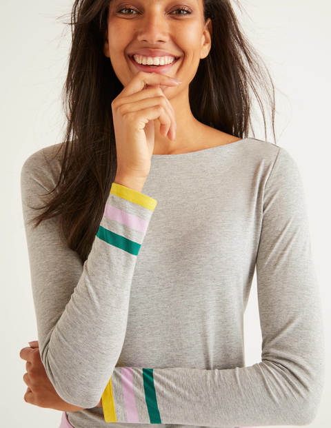 Striped Cuff Tee - Grey Marl Multi Cuff Striped Cuff Tee - Grey Marl Multi Cuff