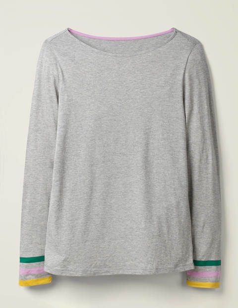 T-Shirt mit gestreiften Bündchen - Grau Meliert/Bunte Bündchen T-Shirt mit gestreiften Bündchen - Grau Meliert/Bunte Bündchen