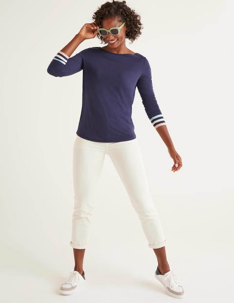 Striped Cuff Tee - Navy Multi Cuff Striped Cuff Tee - Navy Multi Cuff