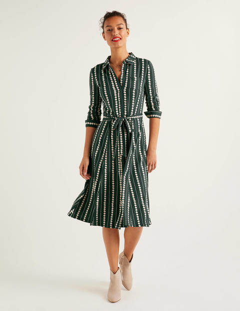 Susannah Jersey Shirt Dress - Midnight Garden, Daisy Ribbon Susannah Jersey Shirt Dress - Midnight Garden, Daisy Ribbon