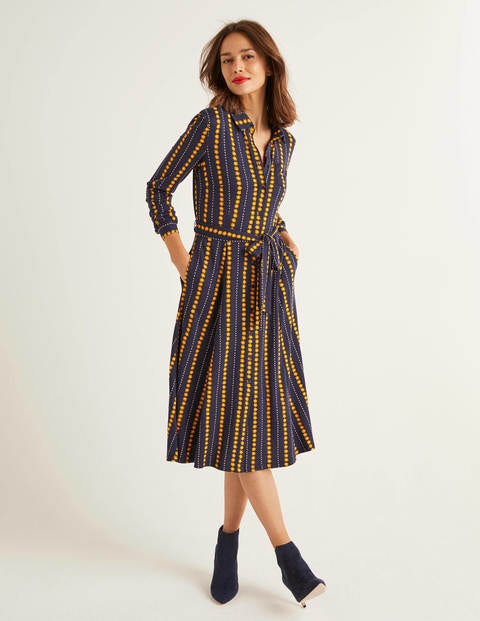 Susannah Jersey Shirt Dress - Navy, Daisy Ribbon Susannah Jersey Shirt Dress - Navy, Daisy Ribbon