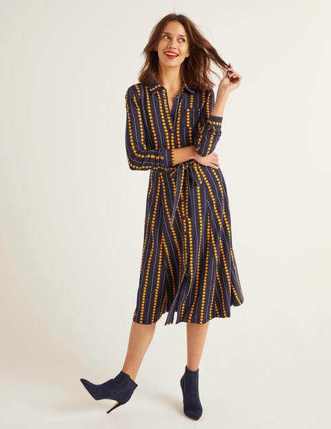 Susannah Jersey Shirt Dress - Navy, Daisy Ribbon Susannah Jersey Shirt Dress - Navy, Daisy Ribbon