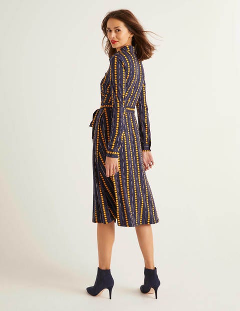 Susannah Jersey Shirt Dress - Navy, Daisy Ribbon Susannah Jersey Shirt Dress - Navy, Daisy Ribbon