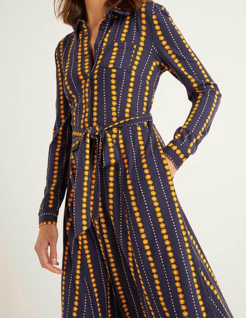 Susannah Jersey Shirt Dress - Navy, Daisy Ribbon Susannah Jersey Shirt Dress - Navy, Daisy Ribbon