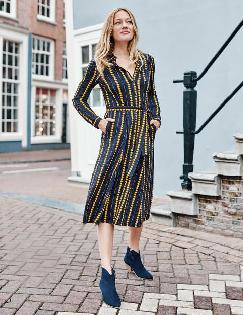 Susannah Jersey Shirt Dress - Navy, Daisy Ribbon Susannah Jersey Shirt Dress - Navy, Daisy Ribbon