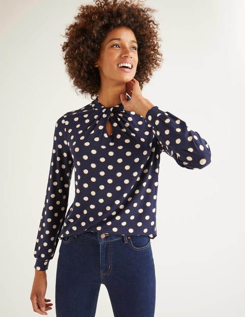 Pippa Jersey Top - Navy, Polka Hoops Pippa Jersey Top - Navy, Polka Hoops