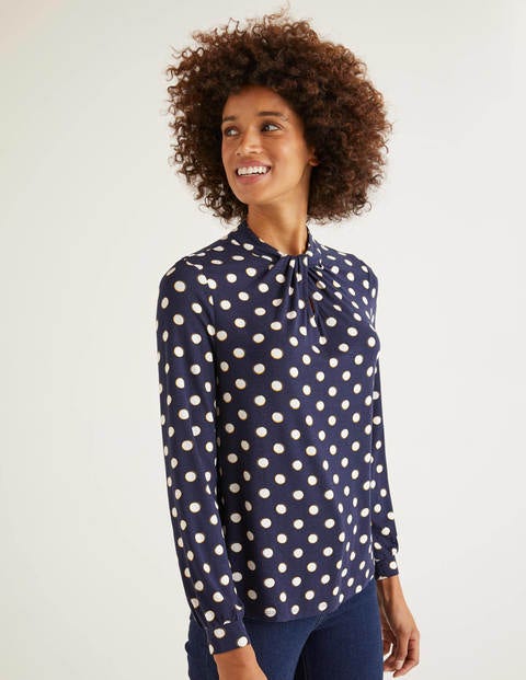 Pippa Jersey Top - Navy, Polka Hoops Pippa Jersey Top - Navy, Polka Hoops