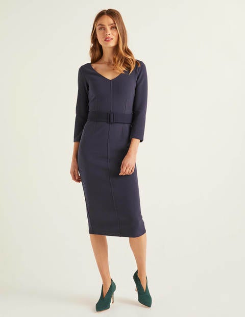Margie Ottoman V-Neck Dress - Navy Margie Ottoman V-Neck Dress - Navy