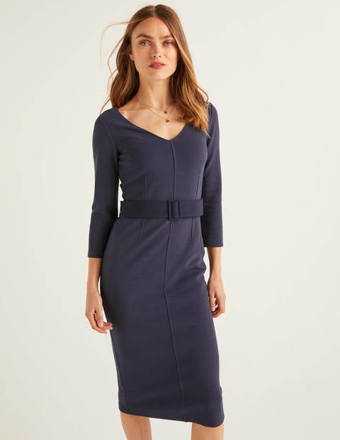 Margie Ottoman V-Neck Dress - Navy Margie Ottoman V-Neck Dress - Navy
