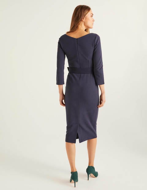 Margie Ottoman V-Neck Dress - Navy Margie Ottoman V-Neck Dress - Navy
