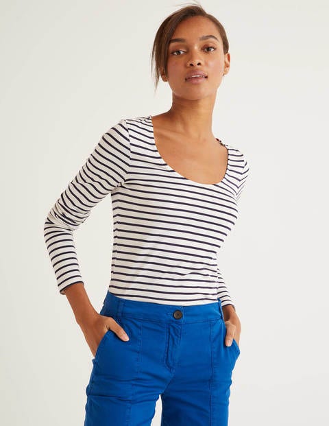 Supersoft Scoop Neck Tee - Ivory/Navy Supersoft Scoop Neck Tee - Ivory/Navy