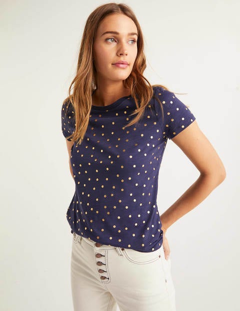 Henrietta Jersey-T-Shirt - Navy/Gold-Metallic, Getupft Henrietta Jersey-T-Shirt - Navy/Gold-Metallic, Getupft
