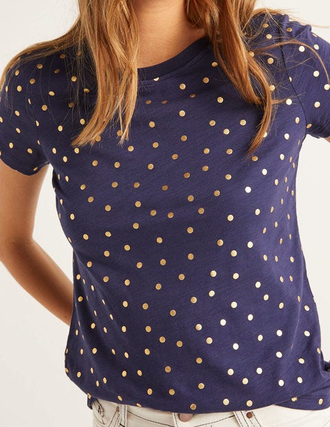 Henrietta Jersey-T-Shirt - Navy/Gold-Metallic, Getupft Henrietta Jersey-T-Shirt - Navy/Gold-Metallic, Getupft