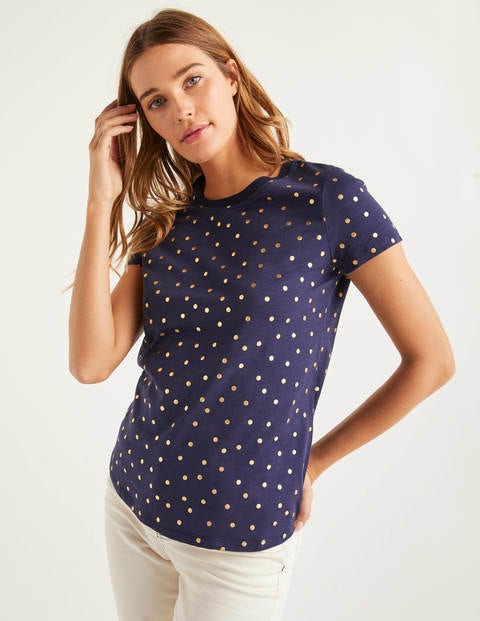 Henrietta Jersey-T-Shirt - Navy/Gold-Metallic, Getupft Henrietta Jersey-T-Shirt - Navy/Gold-Metallic, Getupft