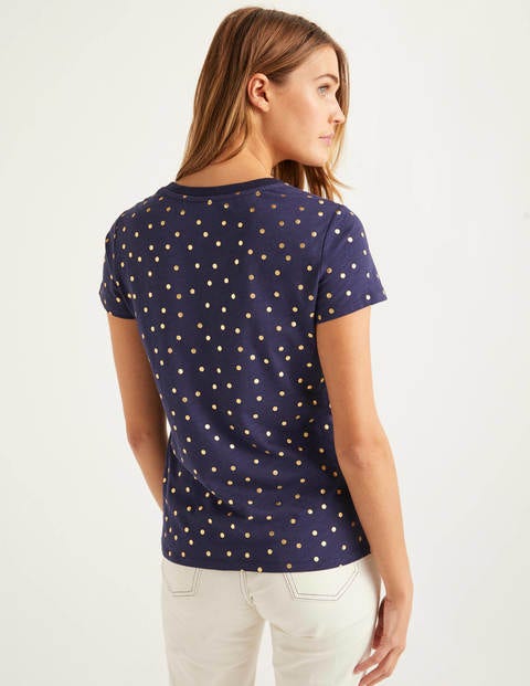 Henrietta Jersey-T-Shirt - Navy/Gold-Metallic, Getupft Henrietta Jersey-T-Shirt - Navy/Gold-Metallic, Getupft