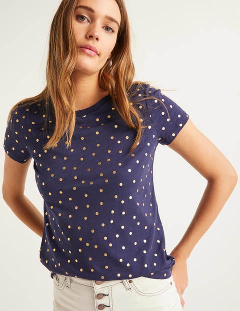 Henrietta Jersey-T-Shirt - Navy/Gold-Metallic, Getupft Henrietta Jersey-T-Shirt - Navy/Gold-Metallic, Getupft