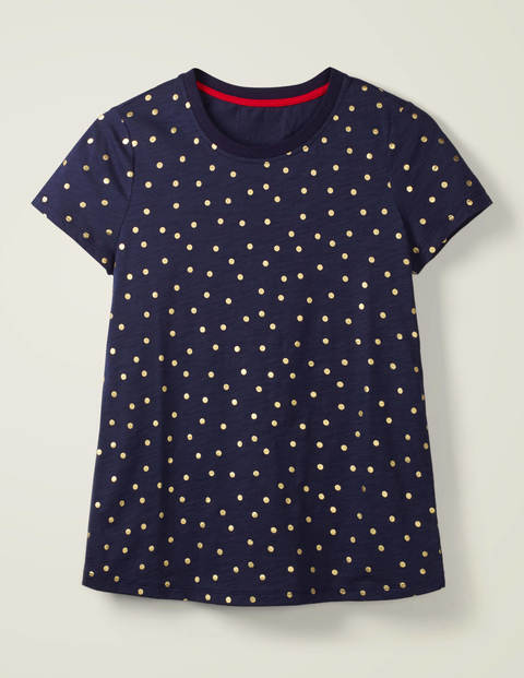 Henrietta Jersey-T-Shirt - Navy/Gold-Metallic, Getupft Henrietta Jersey-T-Shirt - Navy/Gold-Metallic, Getupft