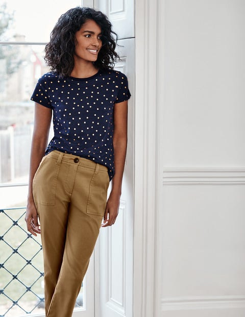 Henrietta Jersey-T-Shirt - Navy/Gold-Metallic, Getupft Henrietta Jersey-T-Shirt - Navy/Gold-Metallic, Getupft