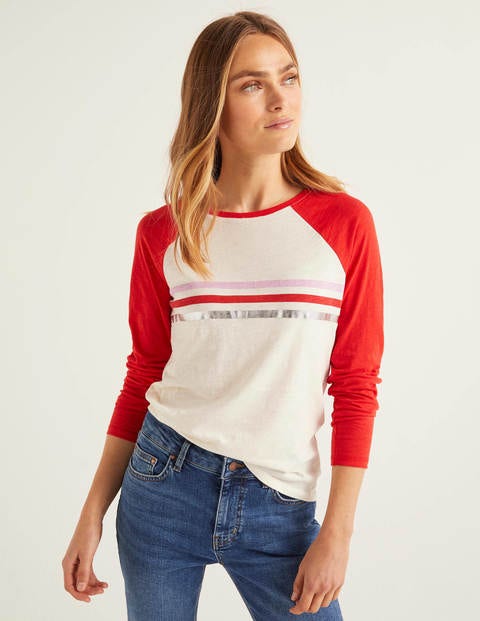 Allie Jersey Tee - Post Box Red/Ivory Multi