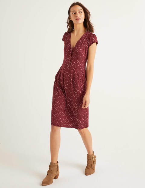 Alberta Jersey Dress - Maroon, Polka Dot Alberta Jersey Dress - Maroon, Polka Dot