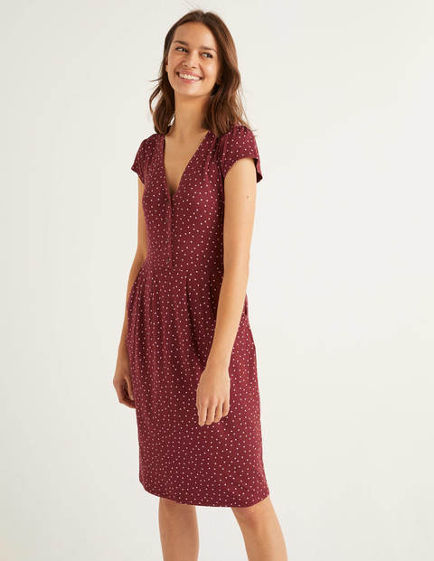 Alberta Jersey Dress - Maroon, Polka Dot Alberta Jersey Dress - Maroon, Polka Dot