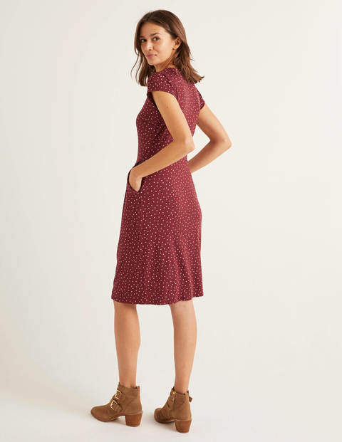 Alberta Jersey Dress - Maroon, Polka Dot Alberta Jersey Dress - Maroon, Polka Dot