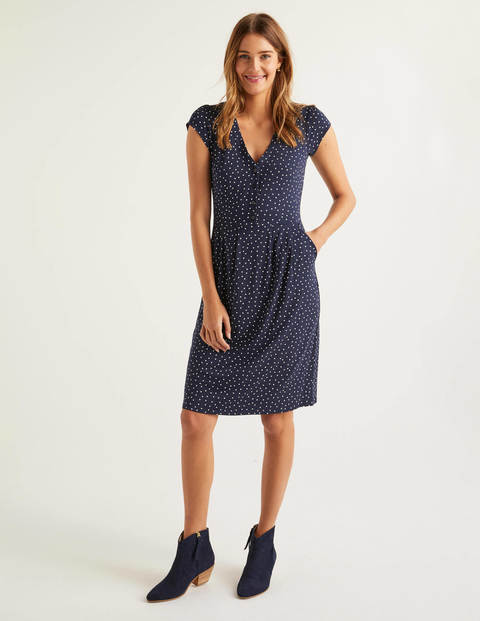 Alberta Jersey Dress - Navy, Polka Dot Alberta Jersey Dress - Navy, Polka Dot