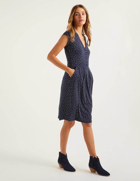 Alberta Jersey Dress - Navy, Polka Dot Alberta Jersey Dress - Navy, Polka Dot