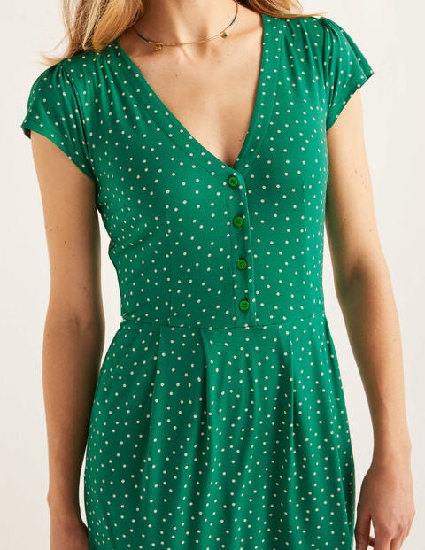 Alberta Jerseykleid - Waldgrün, Punkte Alberta Jerseykleid - Waldgrün, Punkte