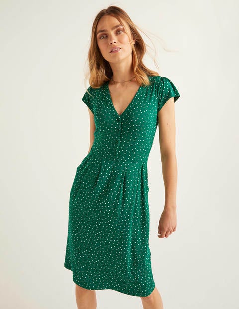 Alberta Jerseykleid - Waldgrün, Punkte Alberta Jerseykleid - Waldgrün, Punkte