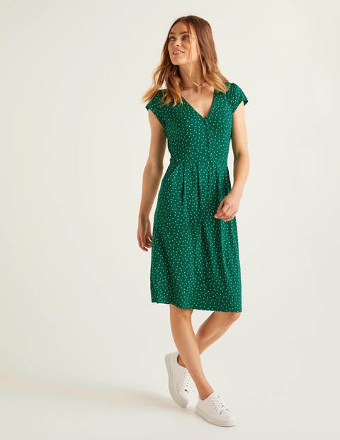 Alberta Jerseykleid - Waldgrün, Punkte Alberta Jerseykleid - Waldgrün, Punkte