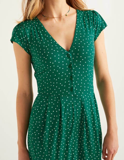 Alberta Jerseykleid - Waldgrün, Punkte Alberta Jerseykleid - Waldgrün, Punkte