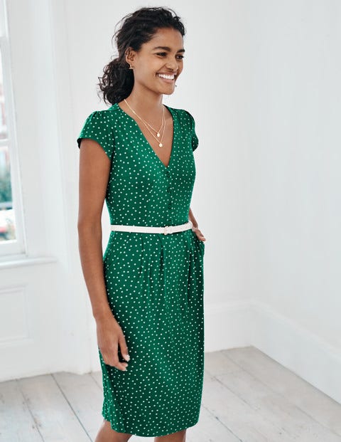 Alberta Jerseykleid - Waldgrün, Punkte Alberta Jerseykleid - Waldgrün, Punkte
