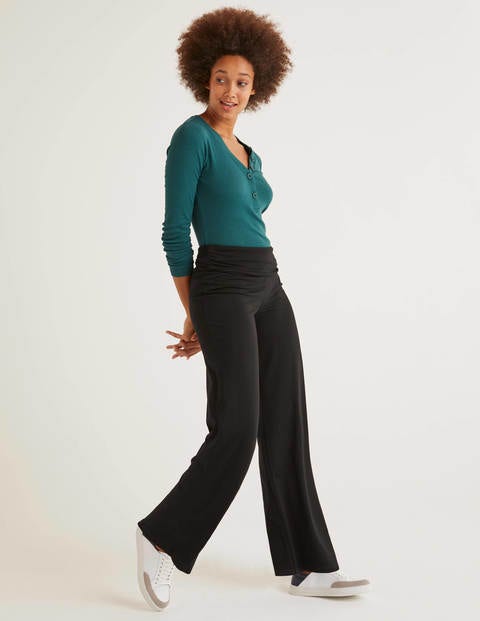 wide leg black jersey trousers