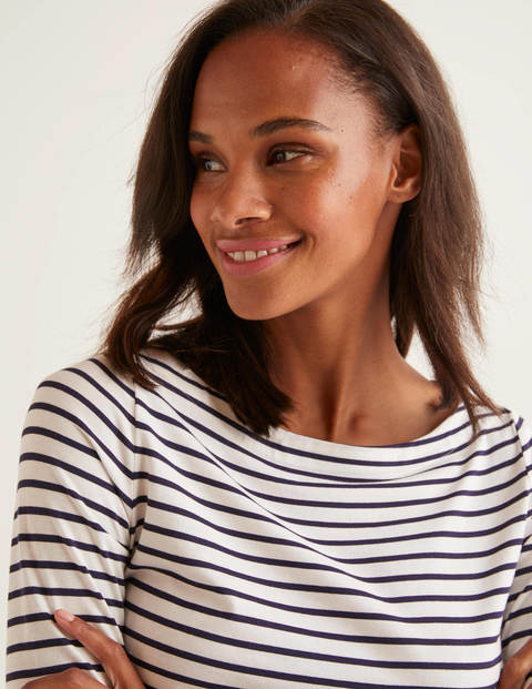 Supersoft Slash Neck Top - Ivory/Navy Supersoft Slash Neck Top - Ivory/Navy