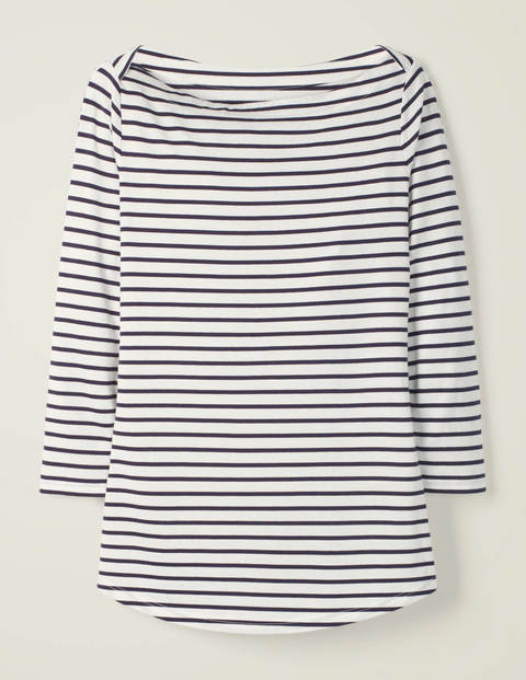 Superweiches Oberteil mit U-Boot-Ausschnitt - Naturweiß/Navy Superweiches Oberteil mit U-Boot-Ausschnitt - Naturweiß/Navy