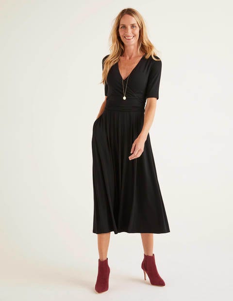 midi black jersey dress
